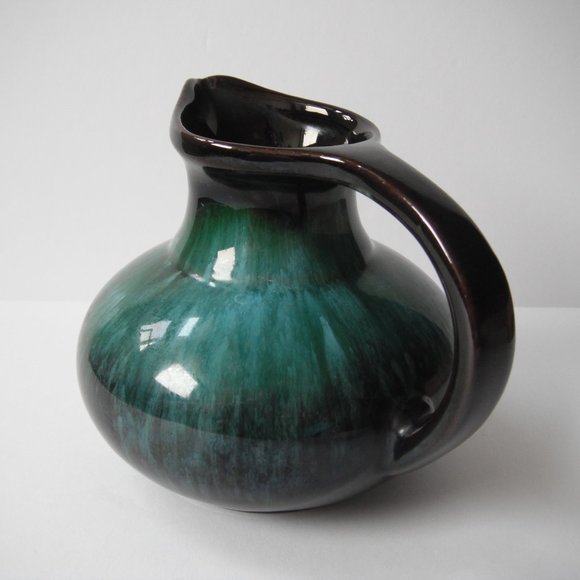 Vintage Blue Mountain Pottery Canada Pitcher Vase Green Black Drip Glaze 4" Tall - Picture 3 of 9